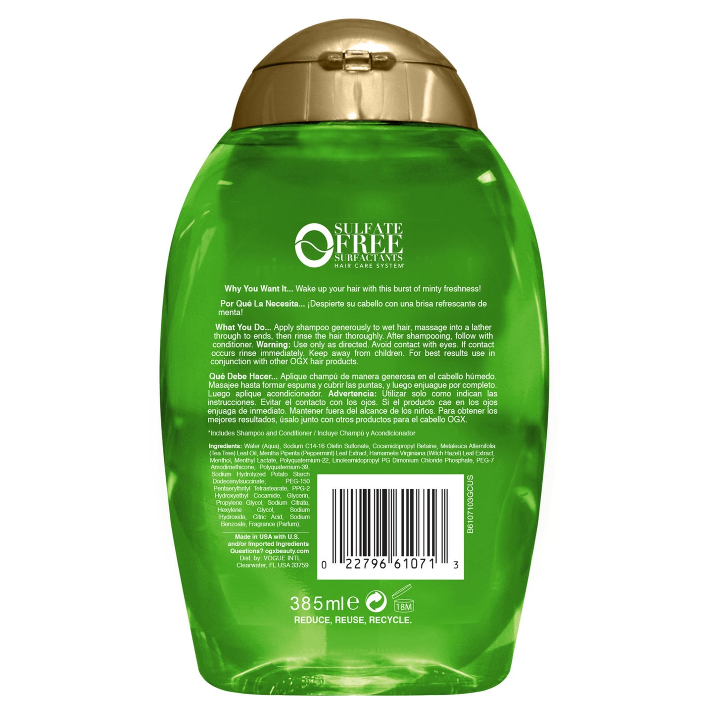 OGX Extra Strength Refreshing Scalp + Teatree Mint Nourishing Daily Shampoo, 13 fl oz