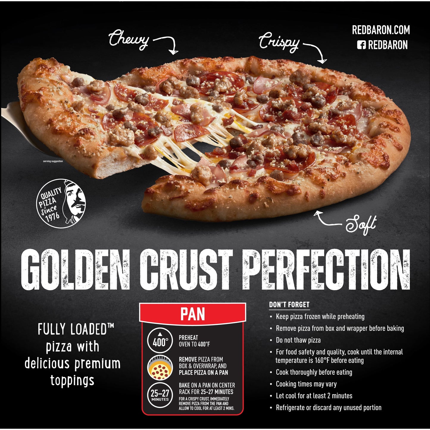 Red Baron Frozen Pizza Fully Loaded Hand Tossed-Style Meat Lovers