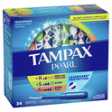Tampax Pearl Tampons Trio Multipack with LeakGuard Braid, Regular/Super/Super Plus Absorbency, 34 Ct