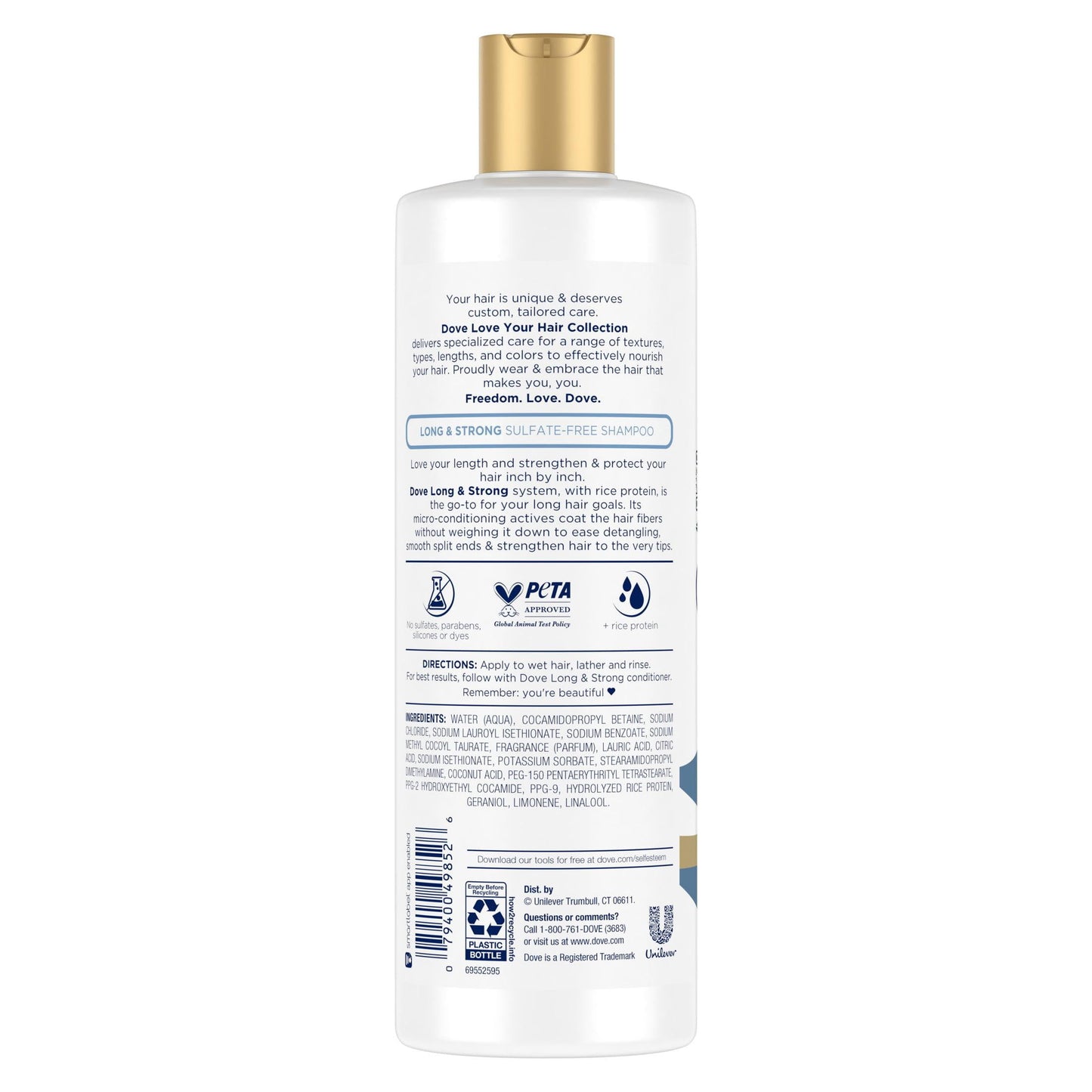 Dove Love Your Lasting Length Long and Strong Sulfate-Free Shampoo for All Hair Types, 13.5 fl oz