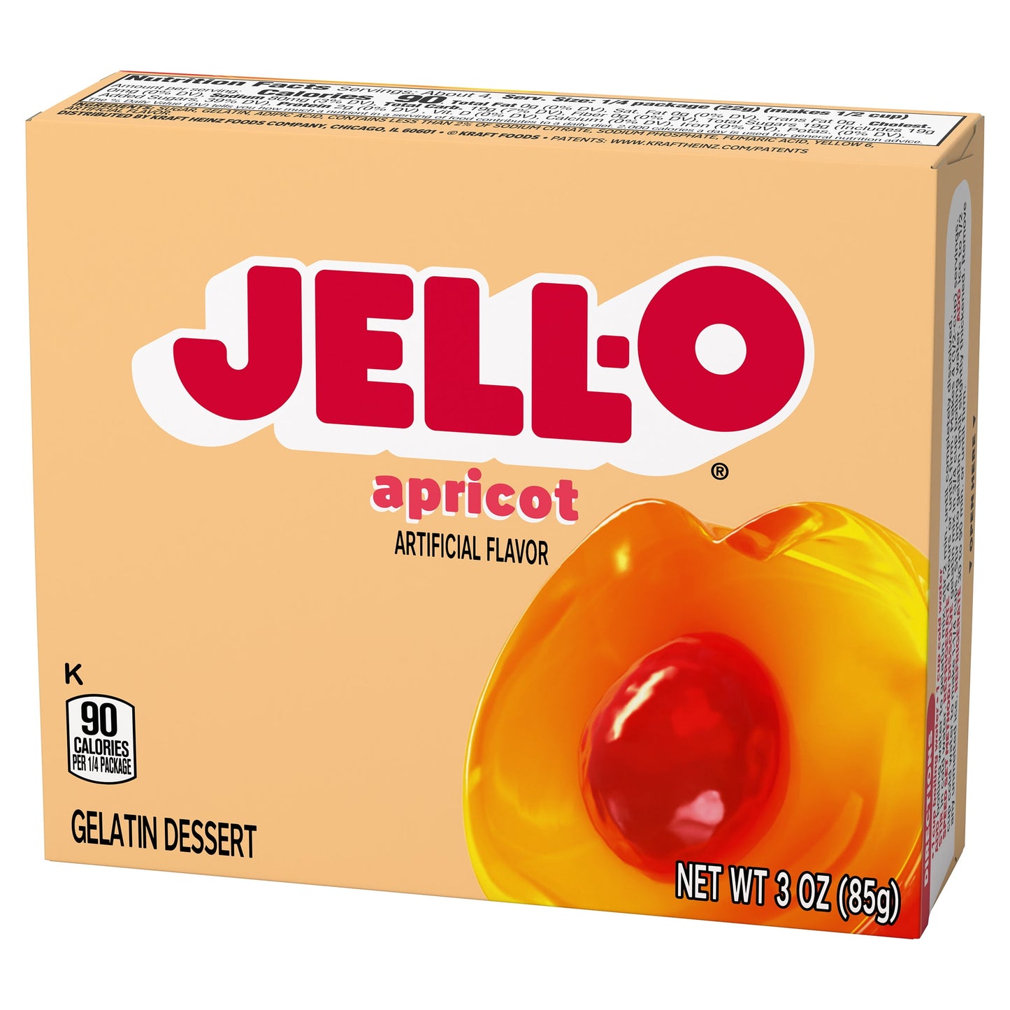 (4 pack) Jell-O Apricot Artificially Flavored Gelatin Dessert Mix, 3 oz Box