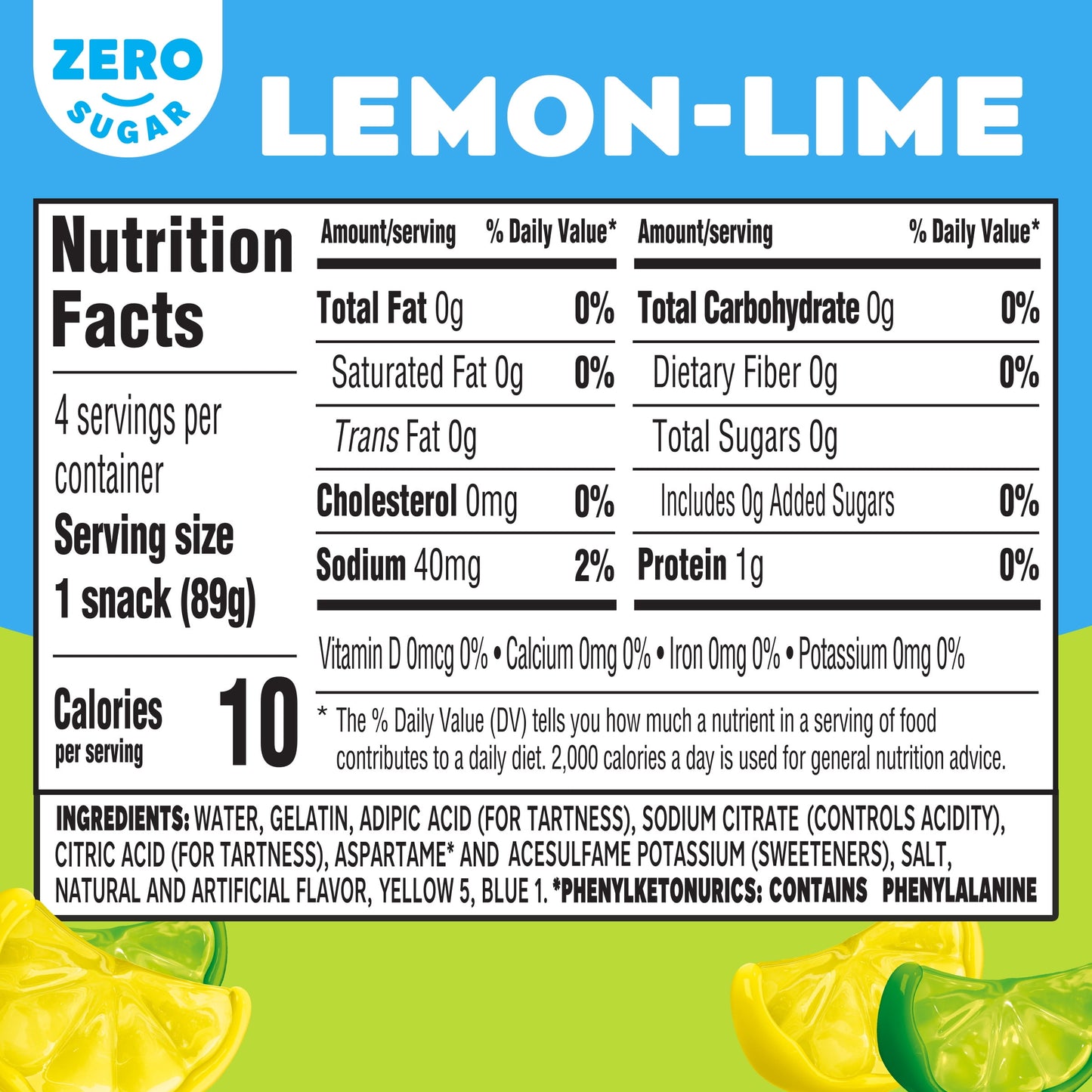 Jell-O Lemon-Lime Sugar Free Jello Cups Gelatin Snack, 4 Ct Cups