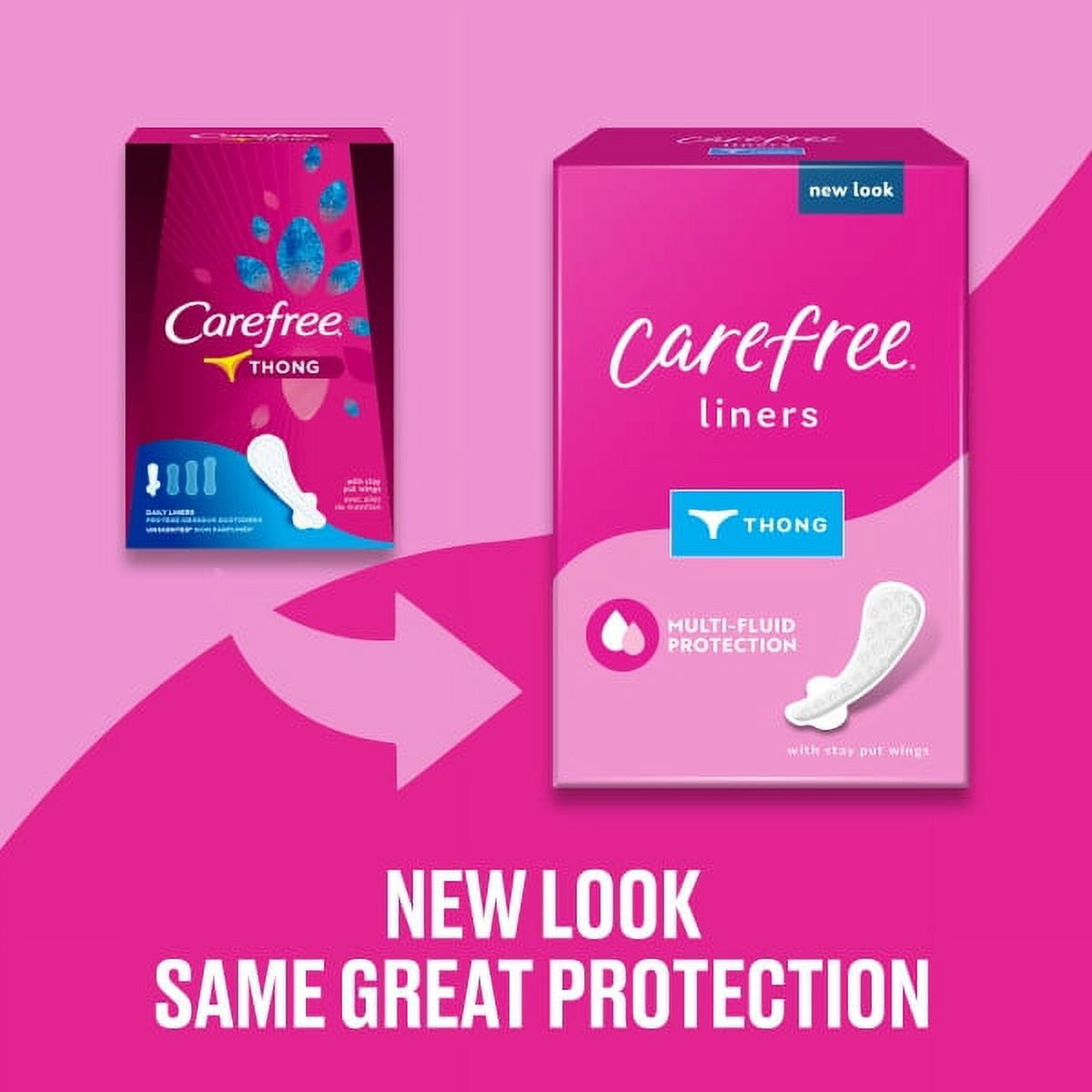CAREFREE® THONG Panty Liners With Wings, Flat, Unscented, 49ct
