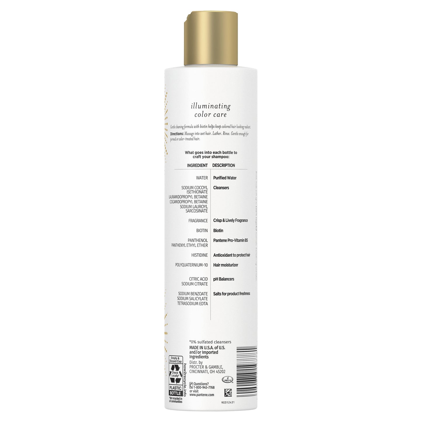 Pantene Sulfate Free Shampoo, Illuminating Shampoo with Biotin, Color Safe, 9.6 oz