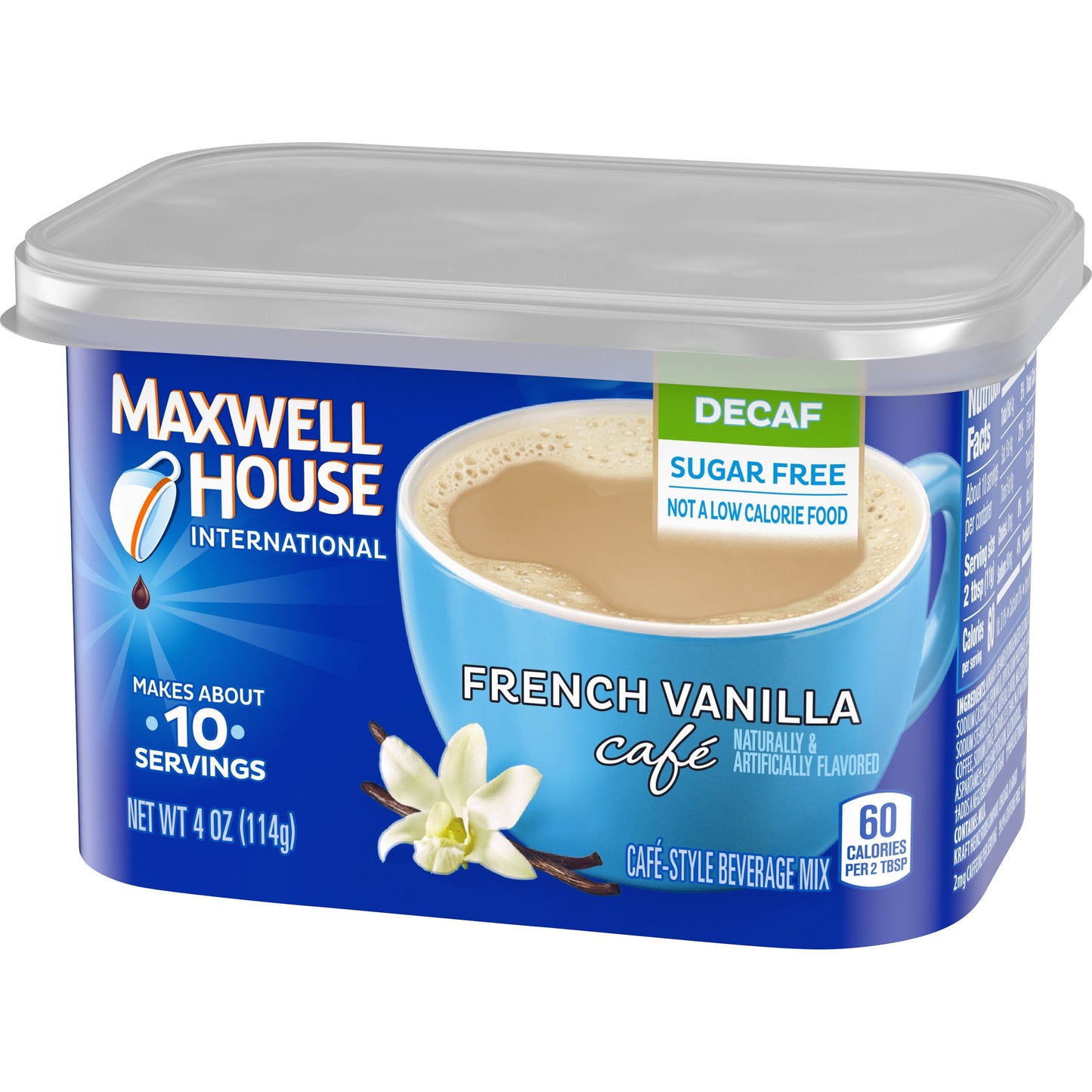 Maxwell House International French Vanilla Sugar Free Decaf Instant Coffee, Decaffeinated, 4 oz. Canister