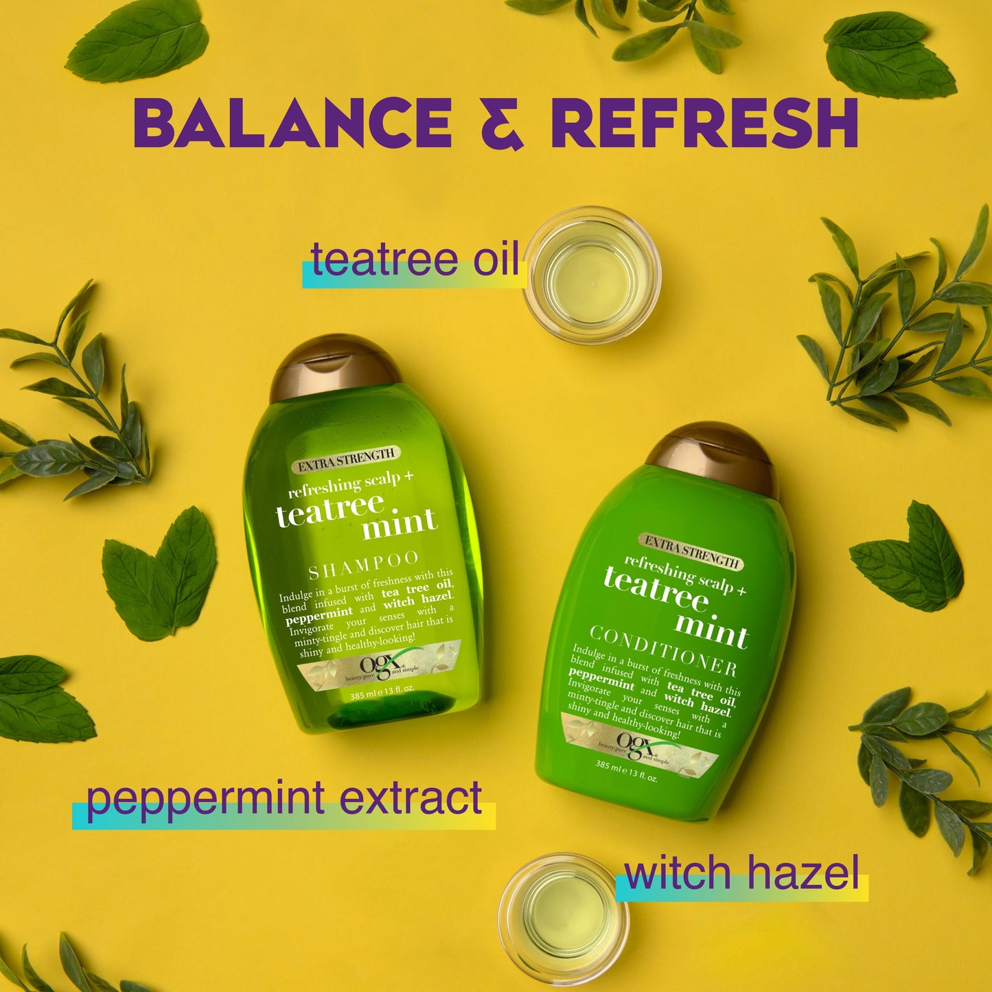 OGX Extra Strength Refreshing Scalp + Teatree Mint Nourishing Daily Shampoo, 13 fl oz