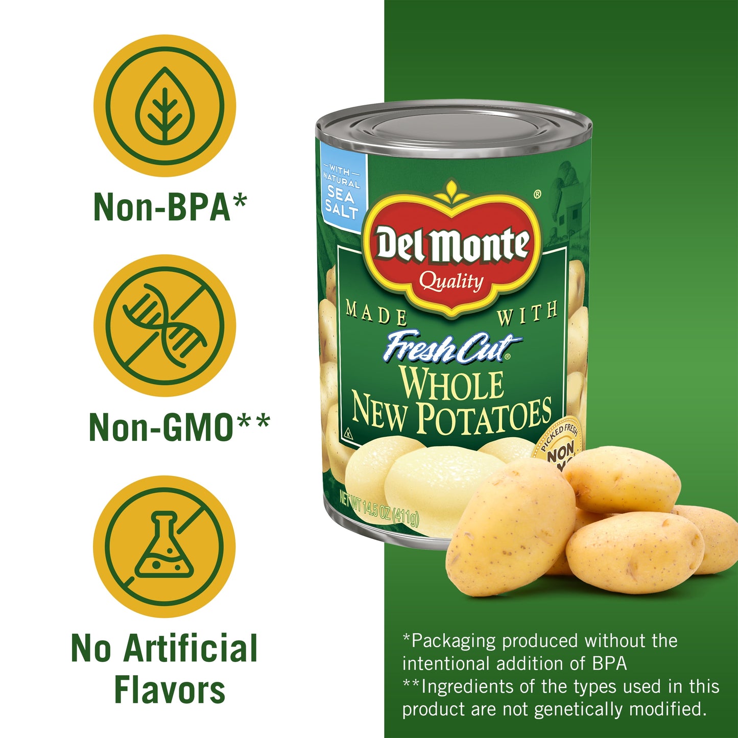 Del Monte Whole Potatoes, Canned Vegetables, 14.5 oz Can
