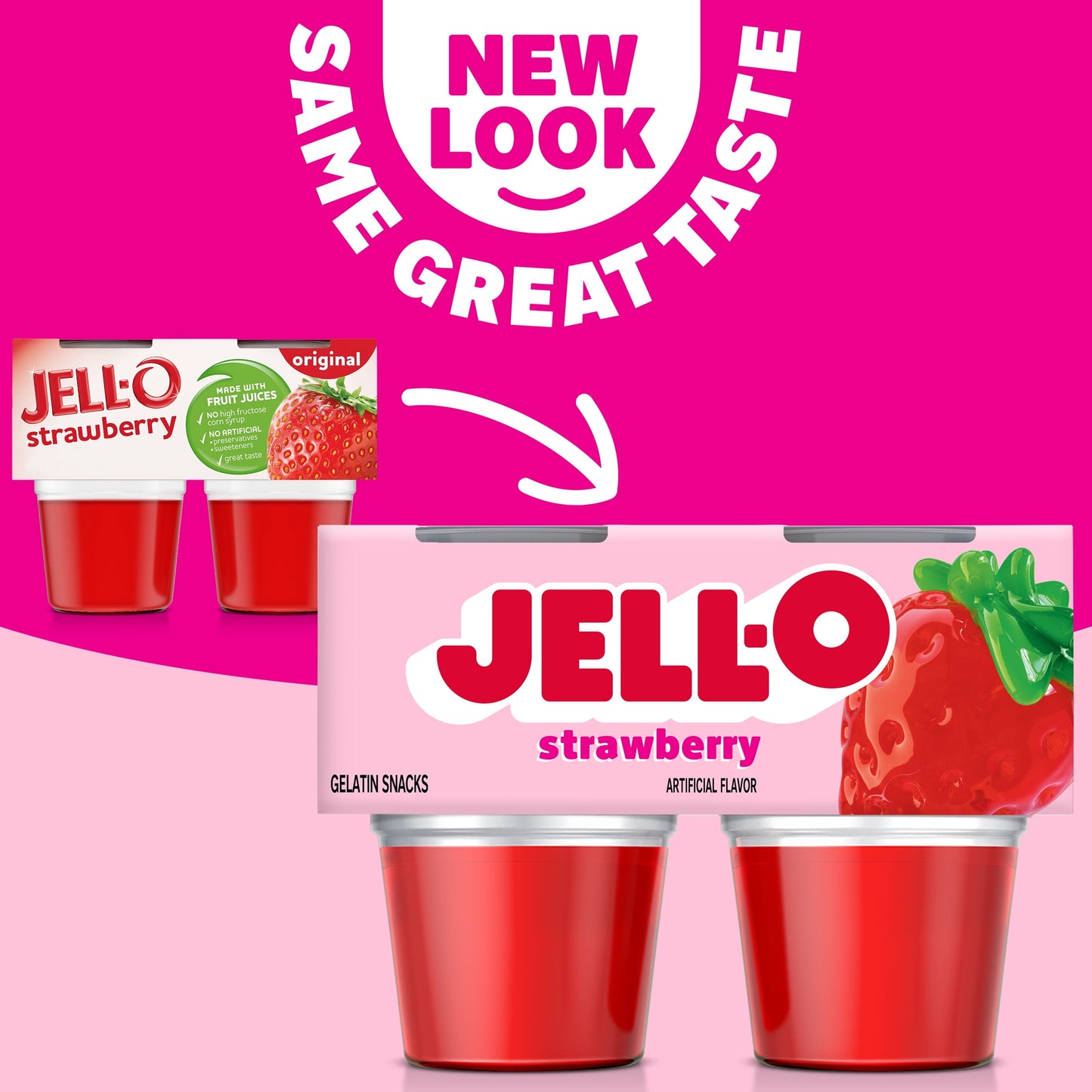 Jell-O Original Strawberry Jello Cups Gelatin Snack, 4 Ct Cups