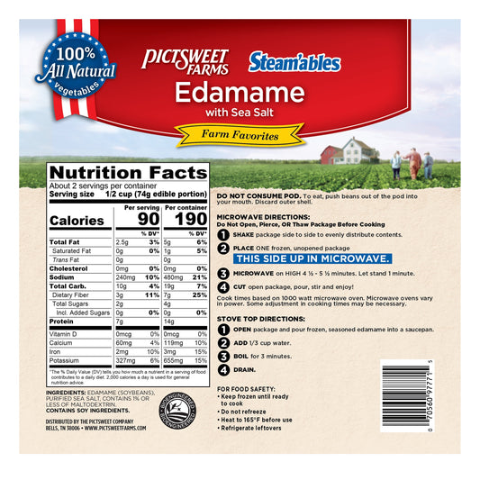 Pictsweet Farms® Steam'ables® Edamame with Sea Salt, Farm Favorites, Frozen Vegetables,10 oz.