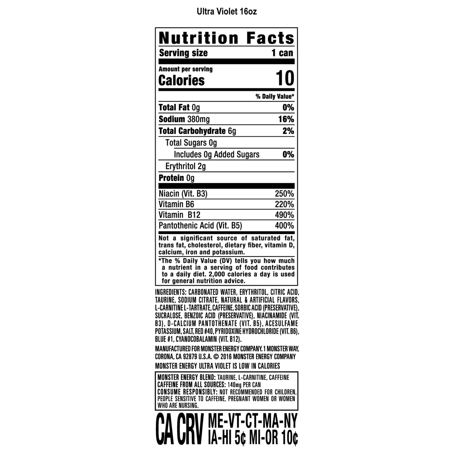 Monster Ultra Violet, Sugar Free Energy Drink, 16 fl oz