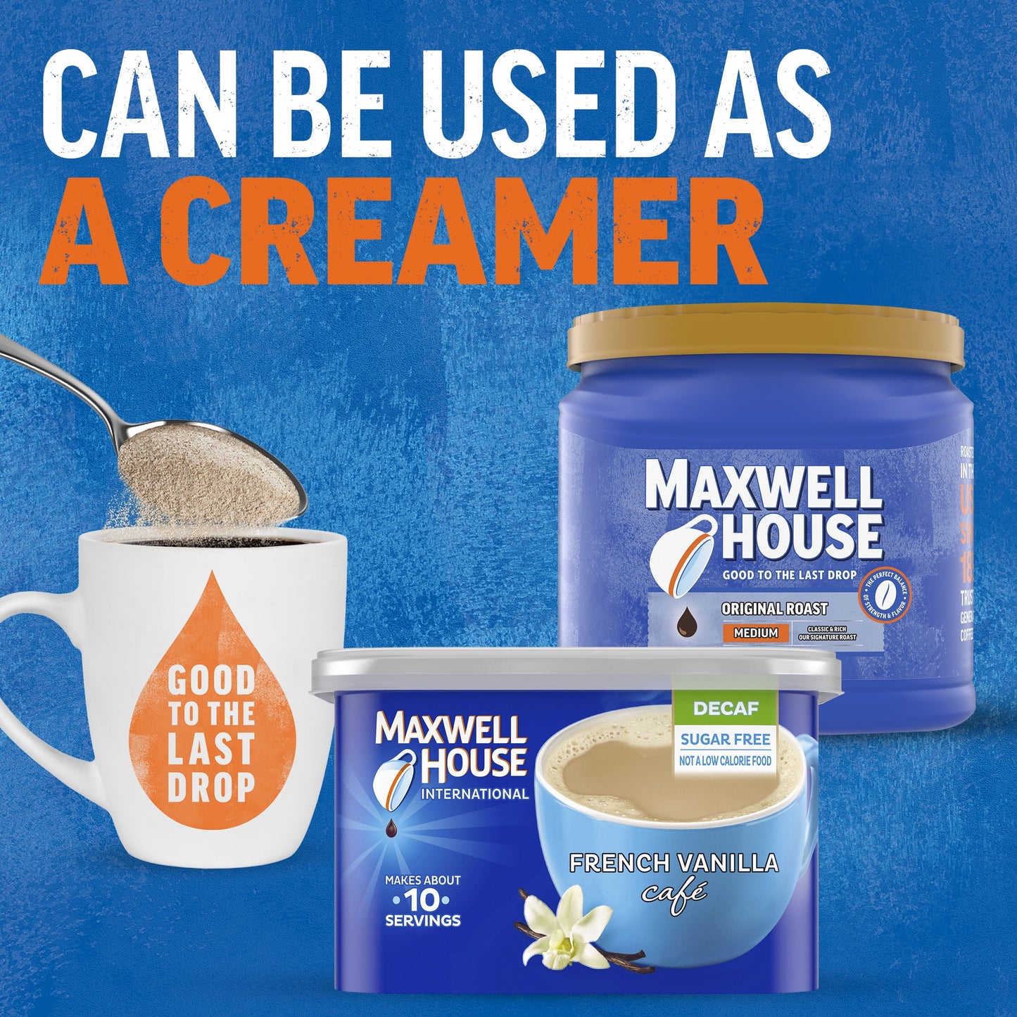 Maxwell House International French Vanilla Sugar Free Decaf Instant Coffee, Decaffeinated, 4 oz. Canister