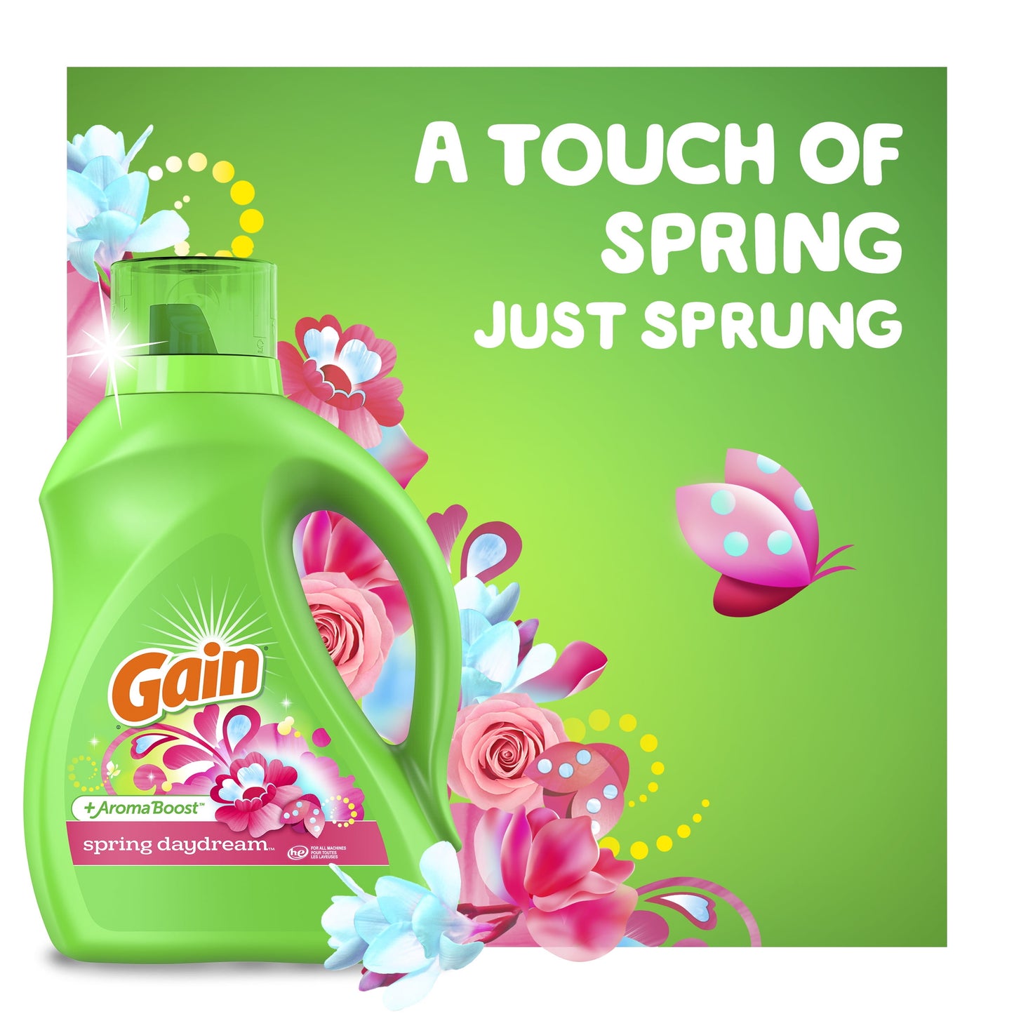 Gain Liquid Laundry Detergent, Spring Daydream, 61 Loads, 88 fl oz