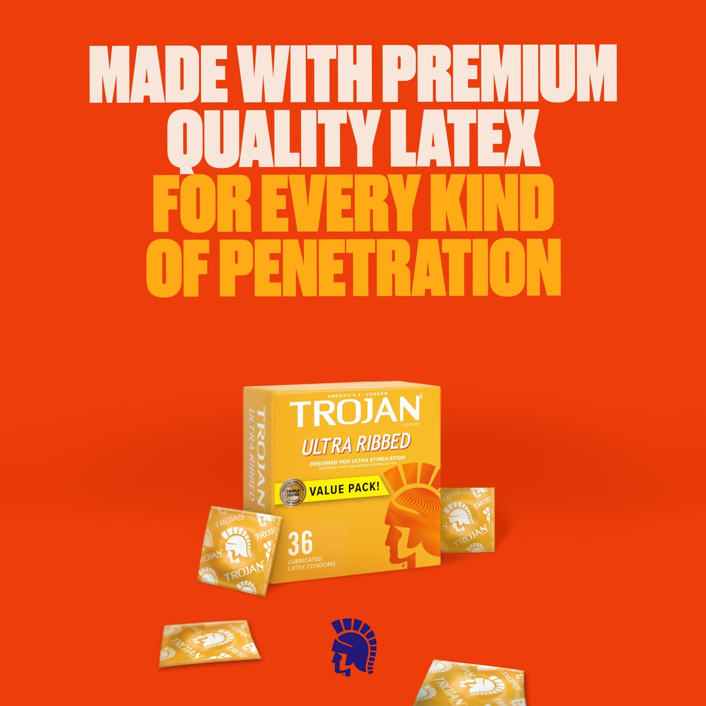 TROJAN Ultra Ribbed Lubricated Condoms for Ultra Stimulation, 36 Count, 1 Pack