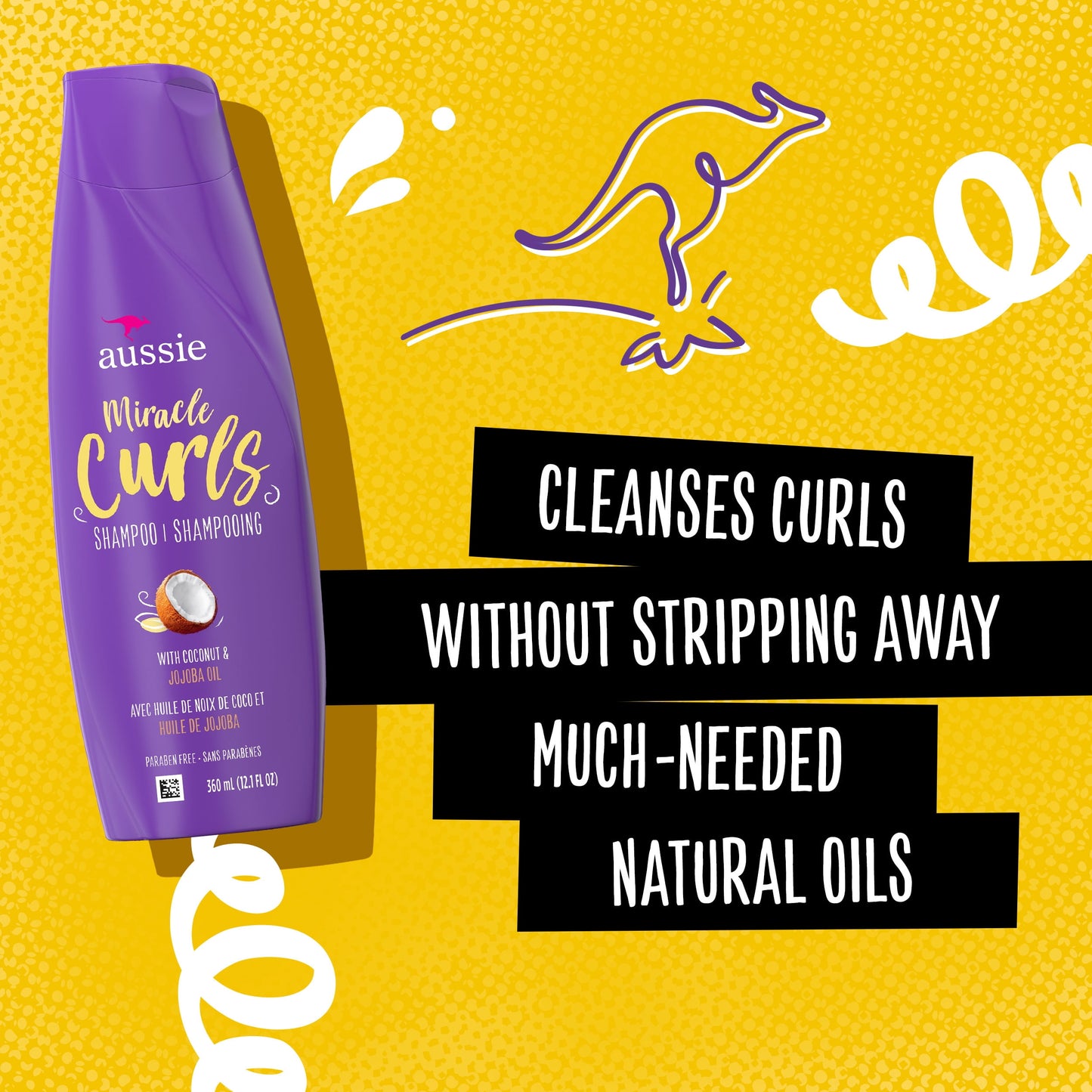 Aussie Miracle Curls Shampoo, Coconut & Jojoba Oil, Paraben Free, for Curly Hair, 12.1 fl oz