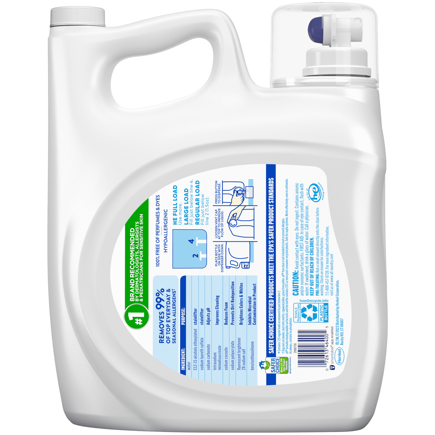 all Liquid Laundry Detergent, Free Clear for Sensitive Skin, 184.5 Ounce, 123 Loads