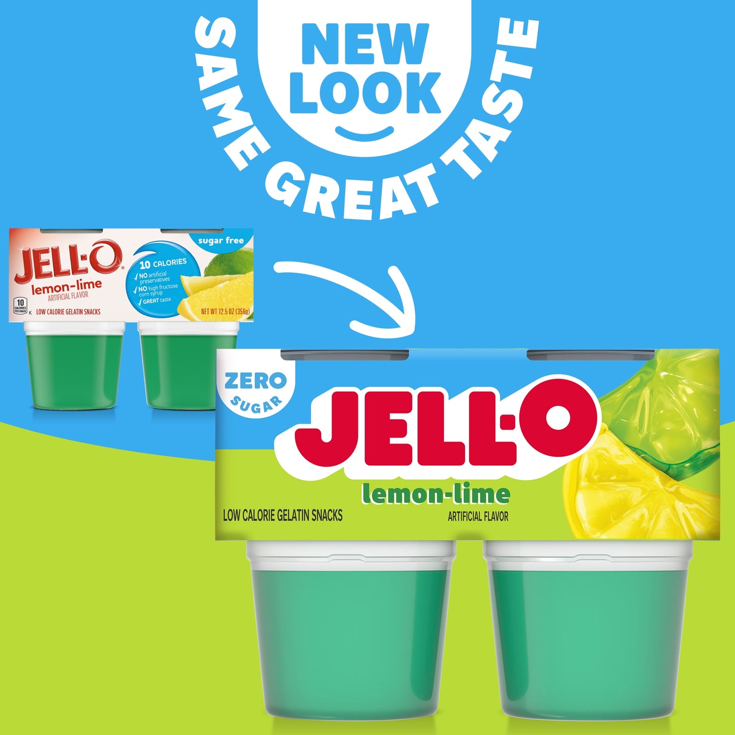 Jell-O Lemon-Lime Sugar Free Jello Cups Gelatin Snack, 4 Ct Cups
