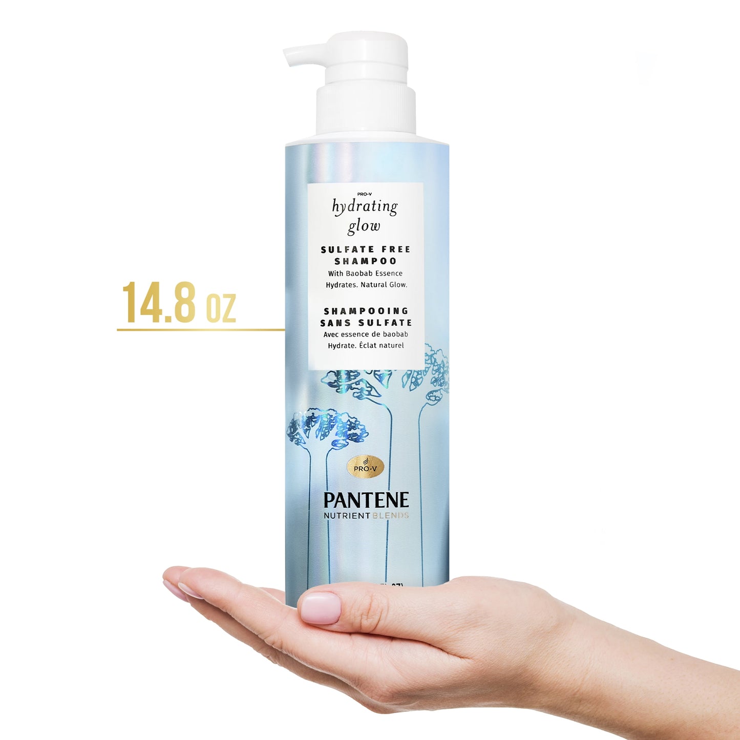 Pantene Nutrient Blends Hydrating Glow Shampoo with Baobab Essence, Sulfate Free, 14.9 fl oz