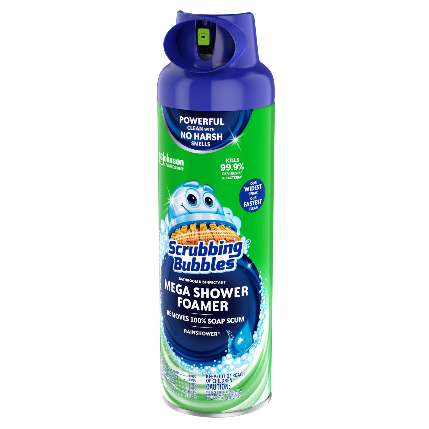 Scrubbing Bubbles Mega Shower Foamer Aerosol, Tough Foaming Bathroom, Tile, Bathtub and Disinfectant Shower Cleaner (1 Aerosol Spray), Rainshower Scent, 20 Oz