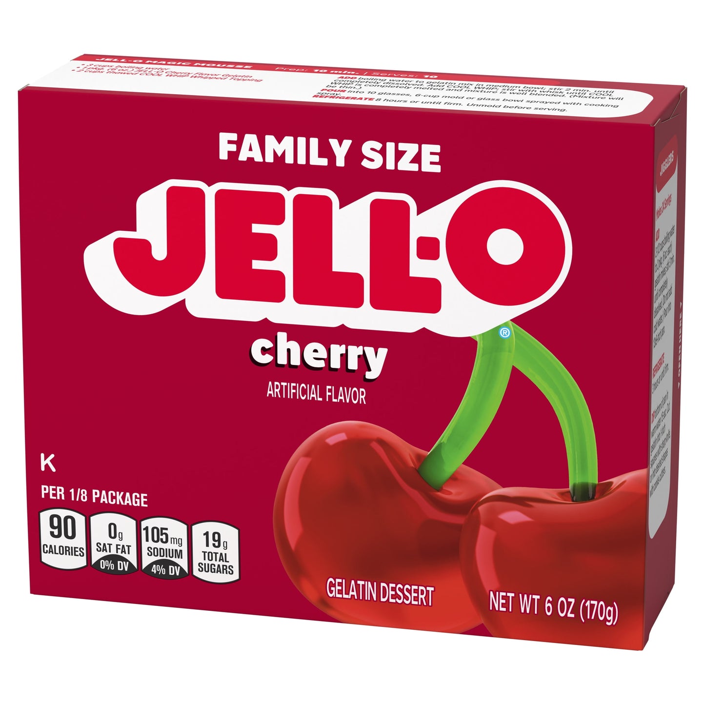 Jell-O Cherry Artificially Flavored Gelatin Dessert Mix, Family Size, 6 oz Box