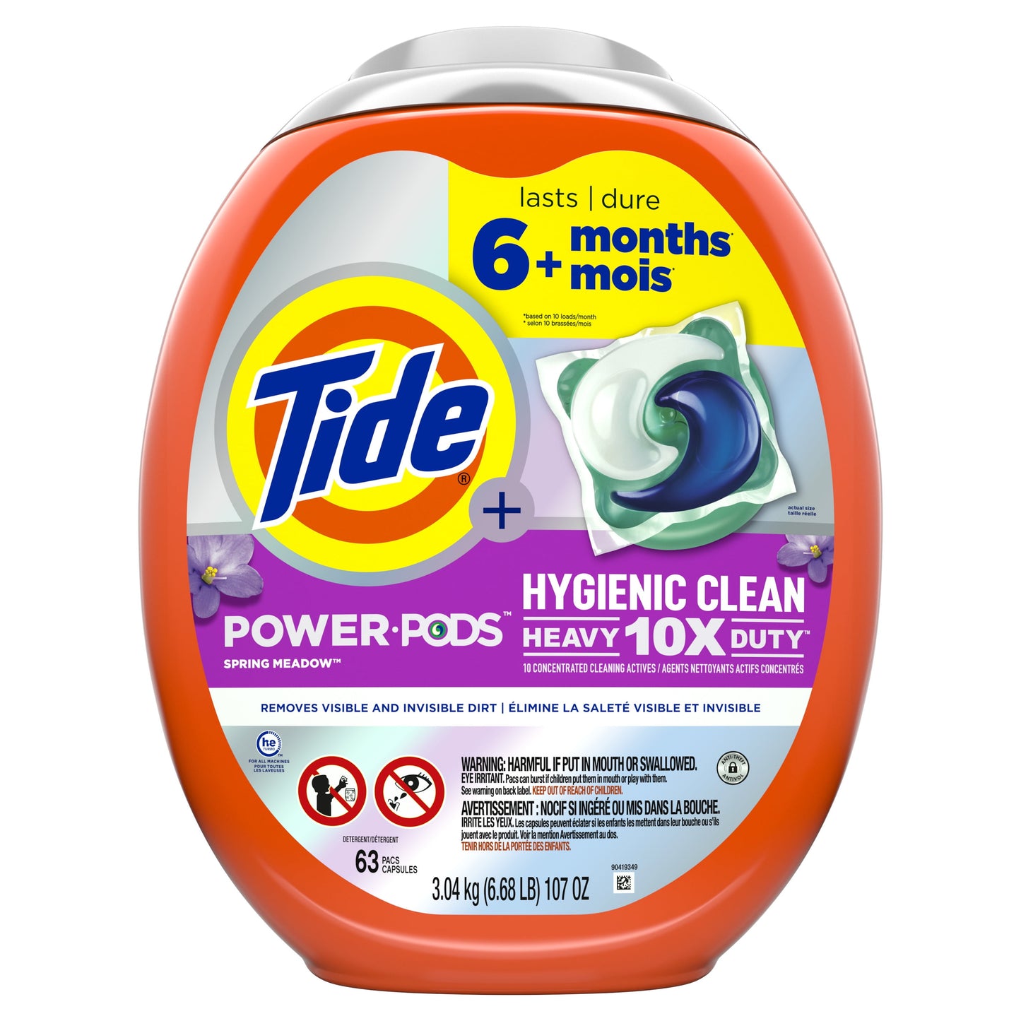 Tide Power Pods Laundry Detergent Soap Packs, Hygienic Clean, Spring Meadow, 63 Ct