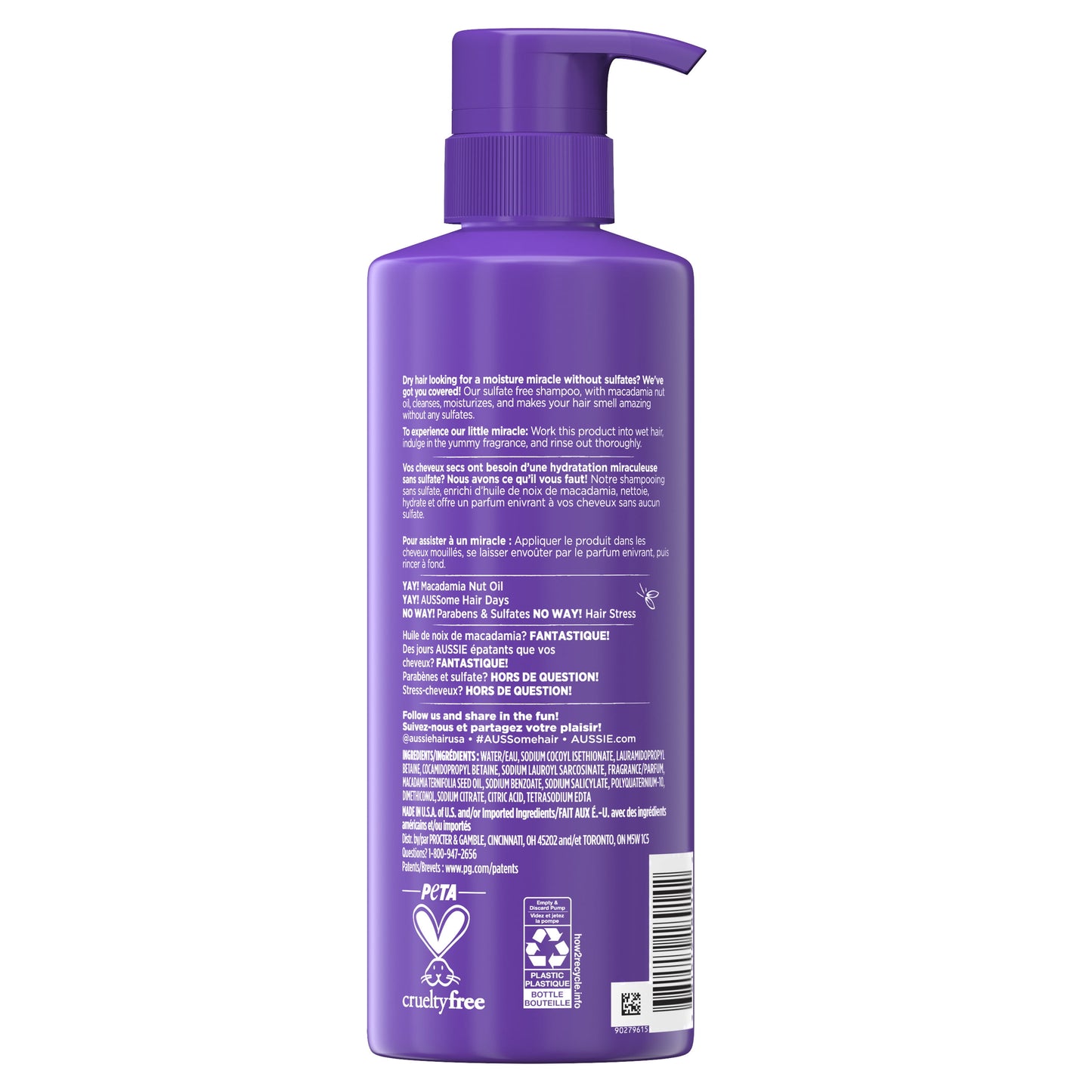 Aussie Miracle Coils Sulfate-Free Shampoo, All Hair Types, Macadamia Nut Oil, Paraben Free, 16 fl oz