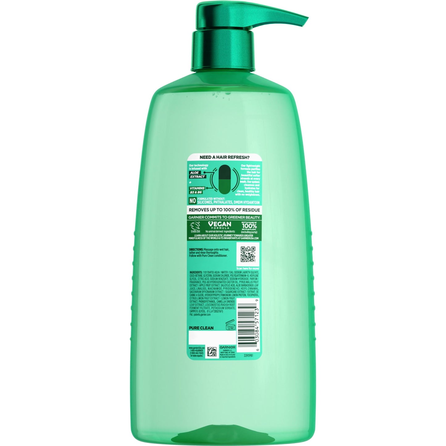 Garnier Fructis Pure Clean Purifying Shampoo, for All Hair Types, 33.8 fl oz