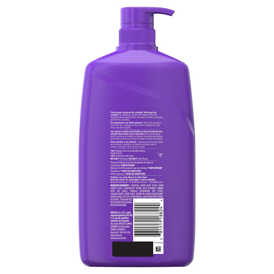 Aussie Miracle Waves Anti-Frizz Hemp Paraben-Free Shampoo, 26.2 fl oz for All Hair Types
