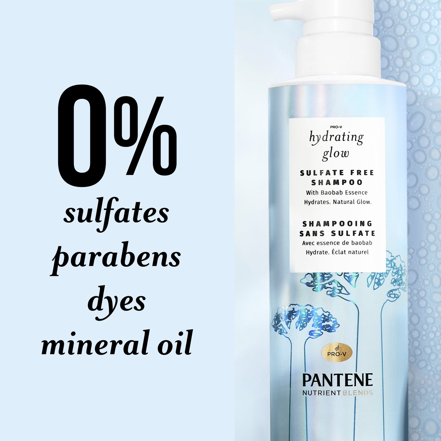 Pantene Nutrient Blends Hydrating Glow Shampoo with Baobab Essence, Sulfate Free, 14.9 fl oz