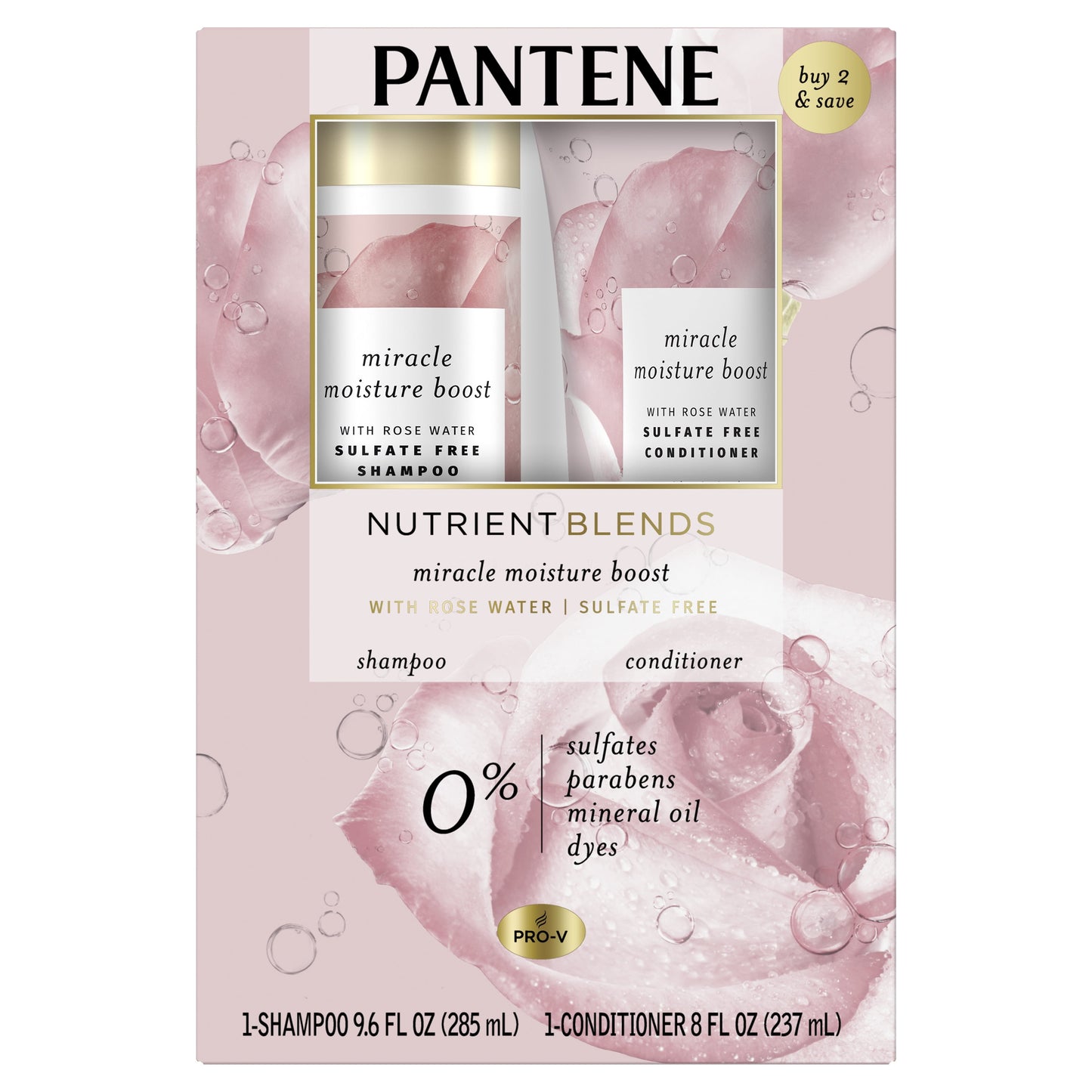 Pantene Nutrient Blends Shampoo Conditioner Set, Rose Water, 8-9.6 fl oz
