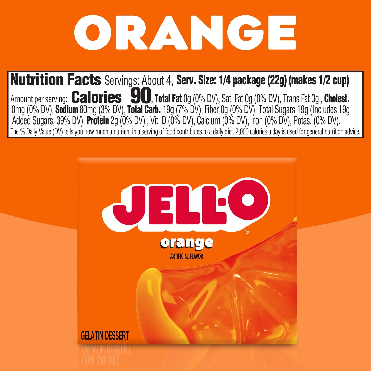 Jell-O Orange Artificially Flavored Gelatin Dessert Mix, 3 oz Box