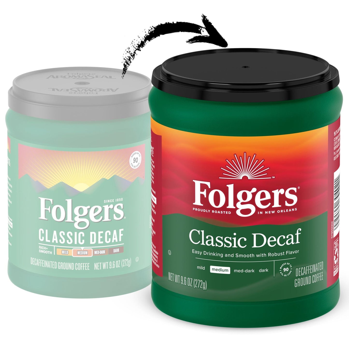 Folgers Decaf Coffee, Ground Coffee, Classic Medium Roast, 9.6 Ounce Canister