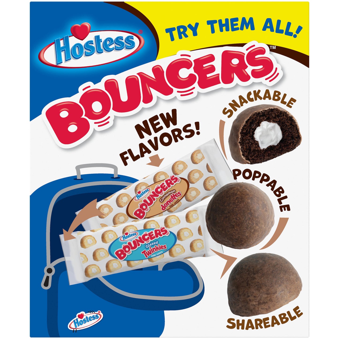 HOSTESS BOUNCERS Glazed Chocolate DING DONGS, Packable Pouches, 5 Pouches , 8.2 oz