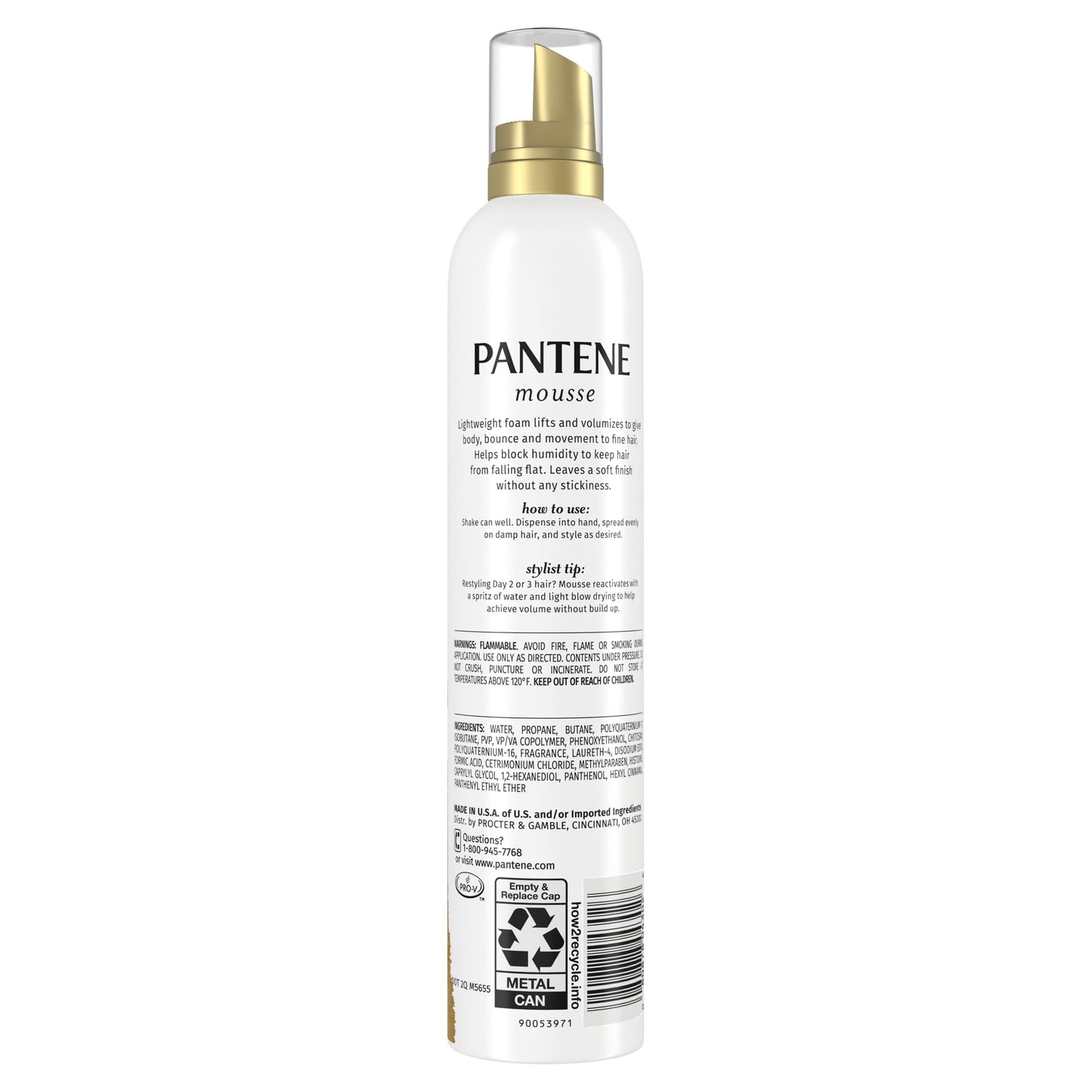 Pantene Volume Mousse, Boosts Fine Flat Hair for Max Fullness, 6.6 oz