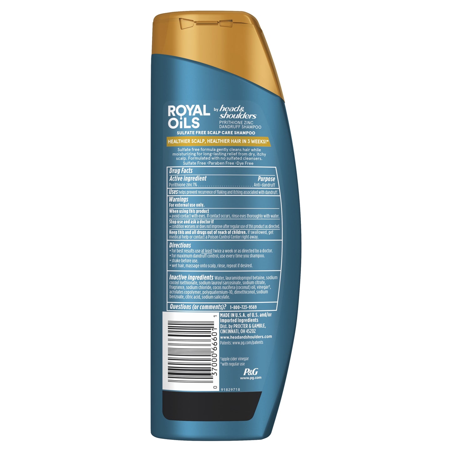 Royal Oils by Head & Shoulders Sulfate Free Shampoo, Coconut Oil and Apple Cider Vinegar, 12.8 fl oz