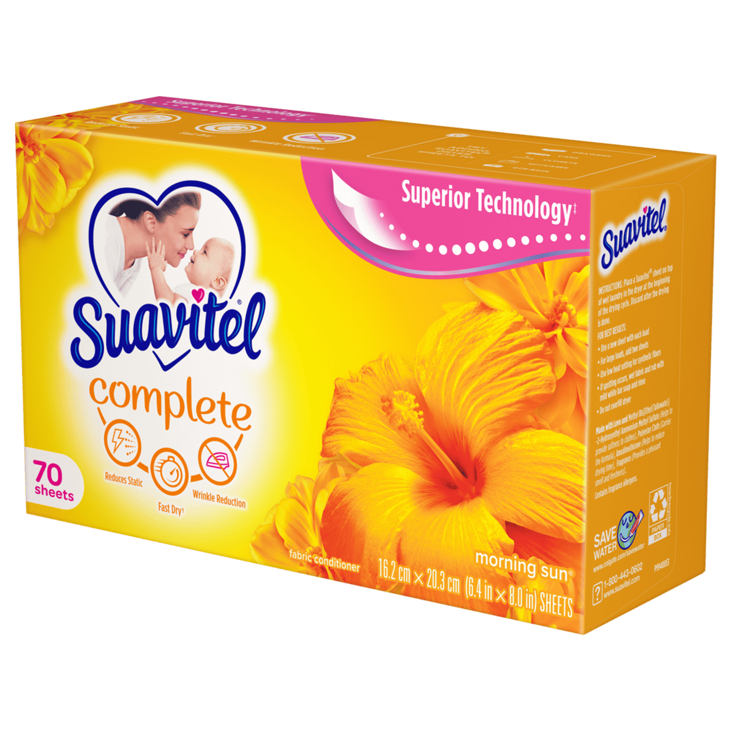 Suavitel Complete Dryer Sheets, Morning Sun 70 Count