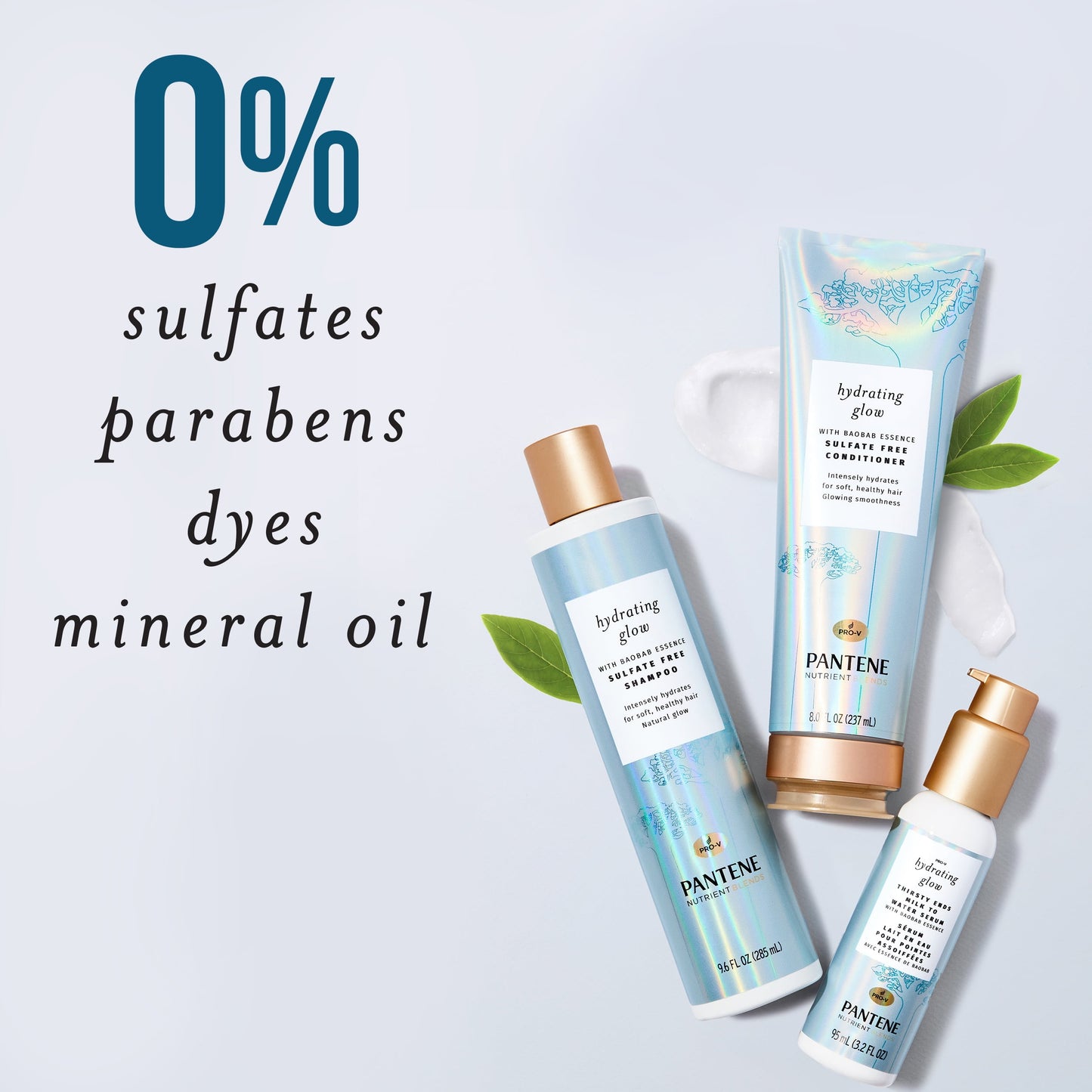 Pantene Hydrating Glow with Baobab Essence Sulfate-free Shampoo, 9.6 fl oz and Conditioner, 8 fl oz, All Hair Types
