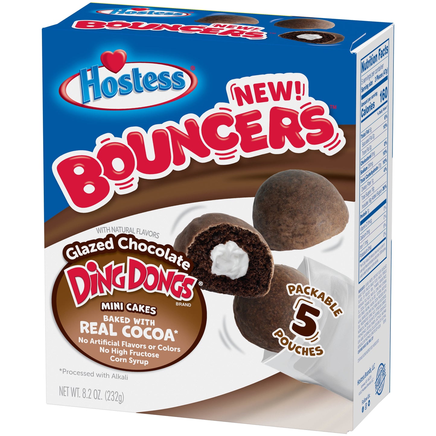 HOSTESS BOUNCERS Glazed Chocolate DING DONGS, Packable Pouches, 5 Pouches , 8.2 oz