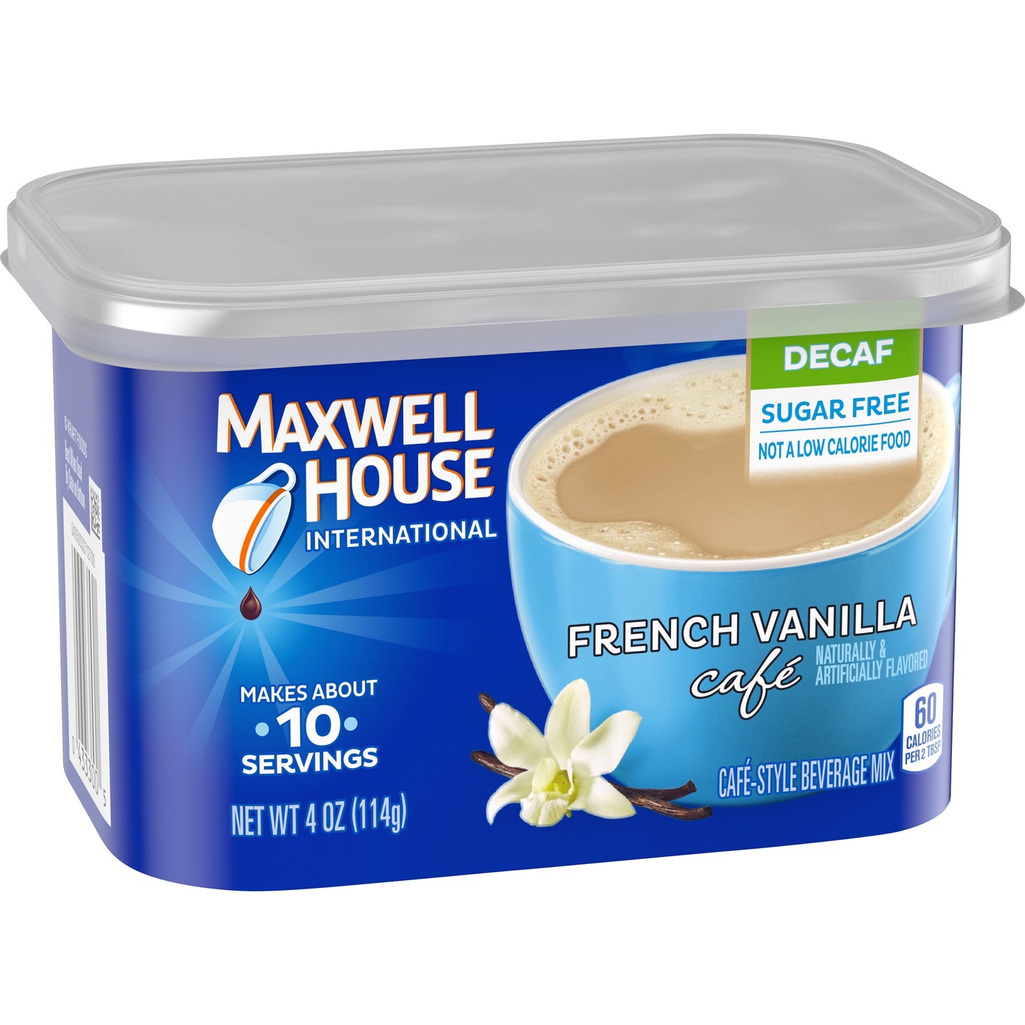 Maxwell House International French Vanilla Sugar Free Decaf Instant Coffee, Decaffeinated, 4 oz. Canister