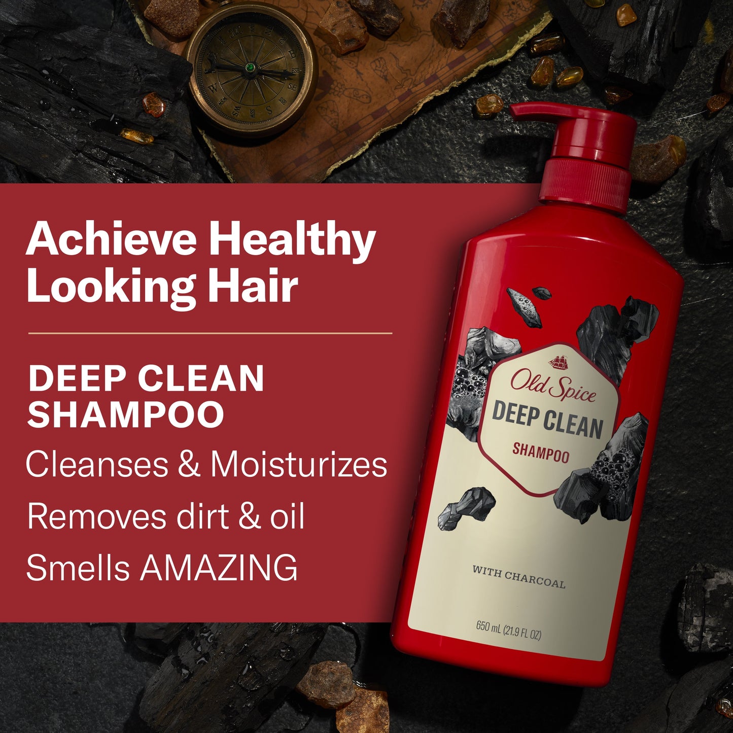 Old Spice Volcano Charcoal Shampoo for Men, All Hair Types, 21.9 fl oz
