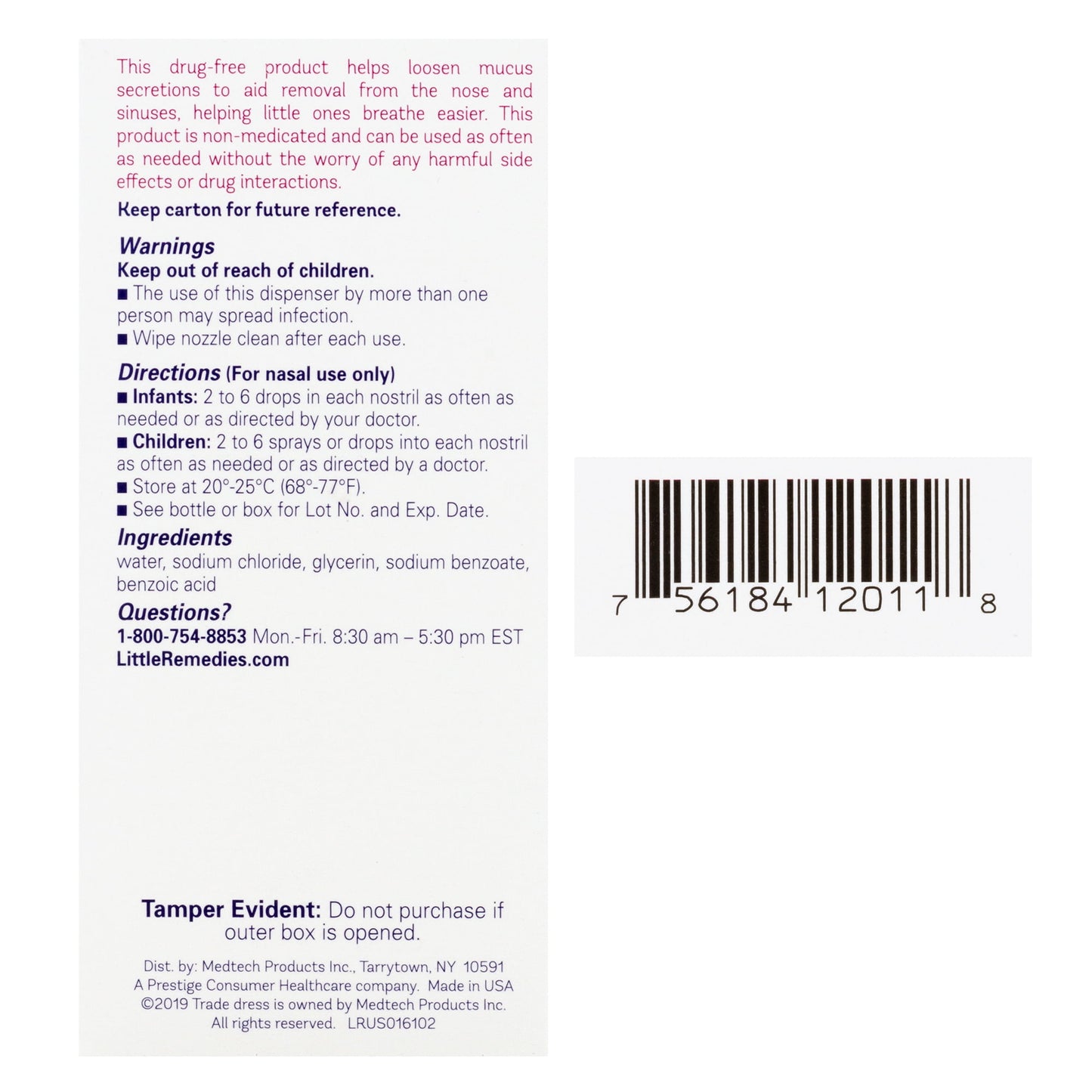 Little Remedies Saline Spray and Drops, Safe for Newborns, Gently Wash Away Mucus, 1 fl oz