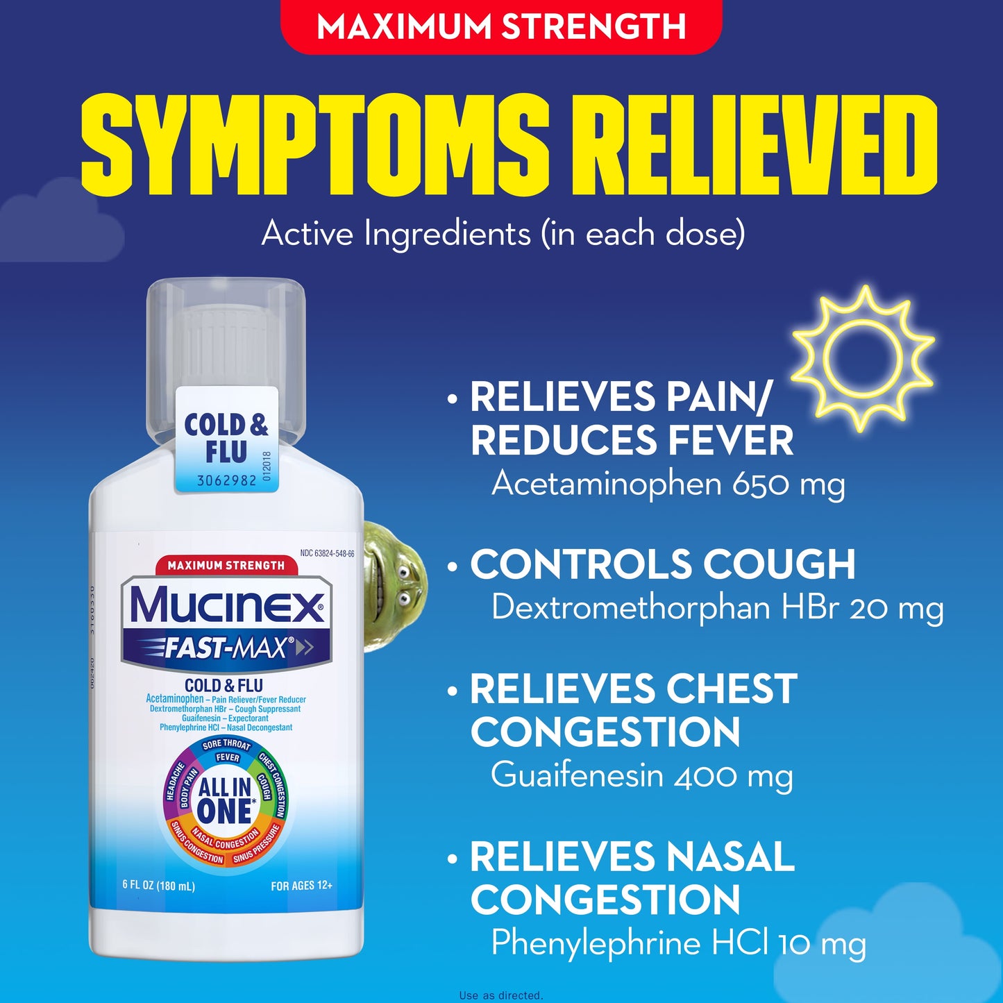 Mucinex All in One Fast Max Maximum Strength Cold and Flu Liquid Medicine, 6 fl oz