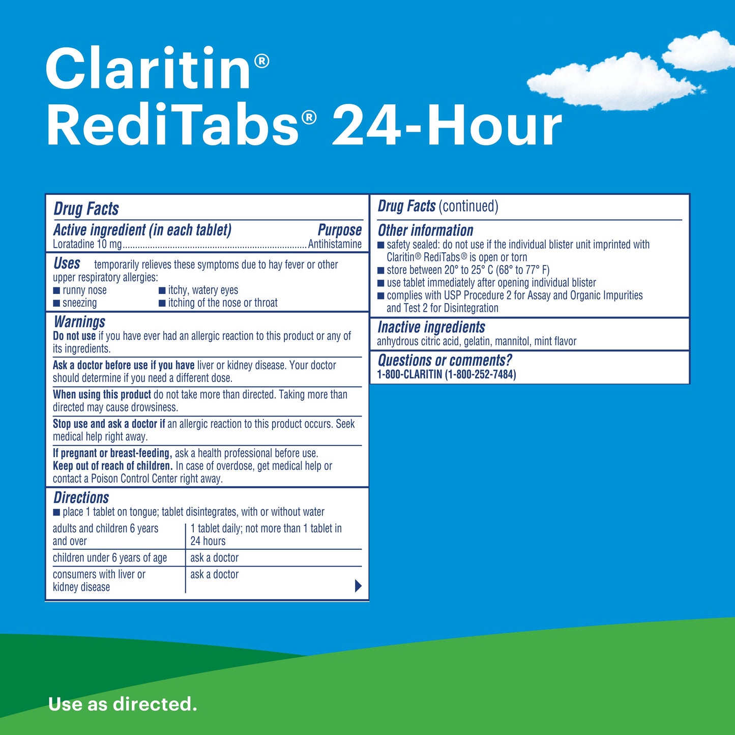 Claritin RediTabs 24 Hour Non-Drowsy Allergy Medicine, Loratadine Antihistamine Tablets, 10 Ct