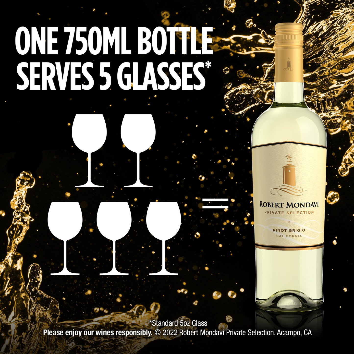 Robert Mondavi Private Selection Pinot Grigio White Wine, 750 ml Bottle, 13% ABV
