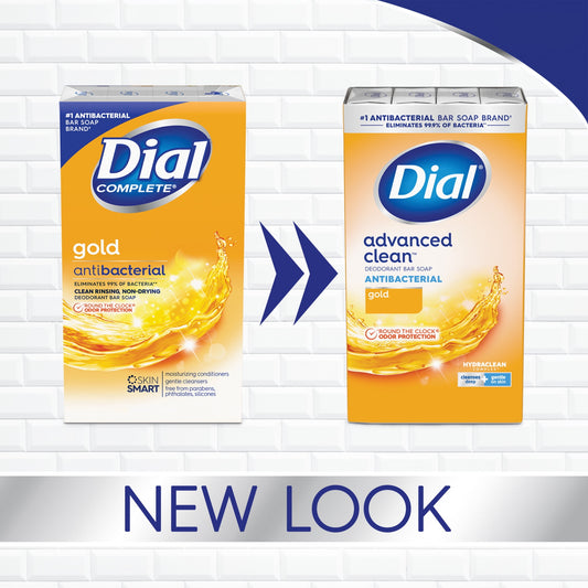 Dial Antibacterial Deodorant Bar Soap, Advanced Clean, Gold, 4 oz, 12 Bars