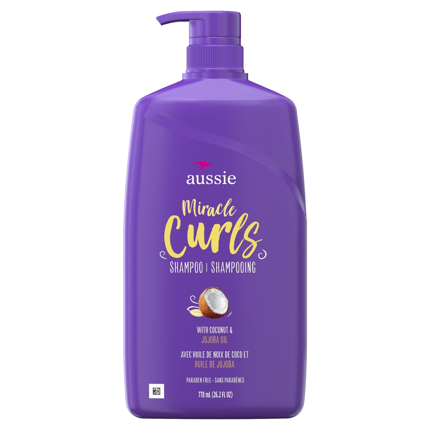Aussie Miracle Curls Shampoo with Coconut & Jojoba Oil,  Foe All Hair Types, Paraben Free, 26.2 fl oz