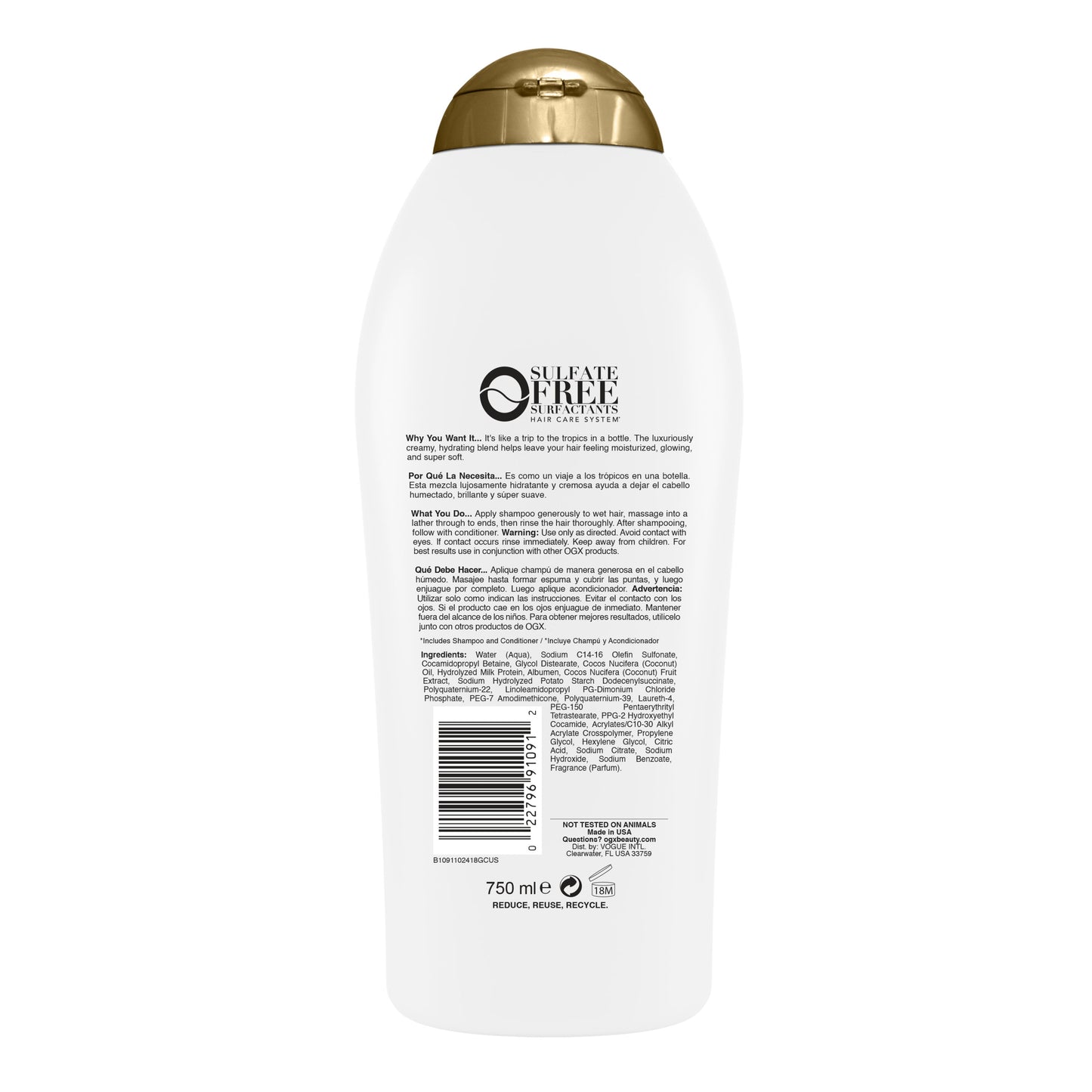 OGX Nourishing + Coconut Milk Moisturizing Daily Shampoo with Egg White Protein, 25.4 fl oz