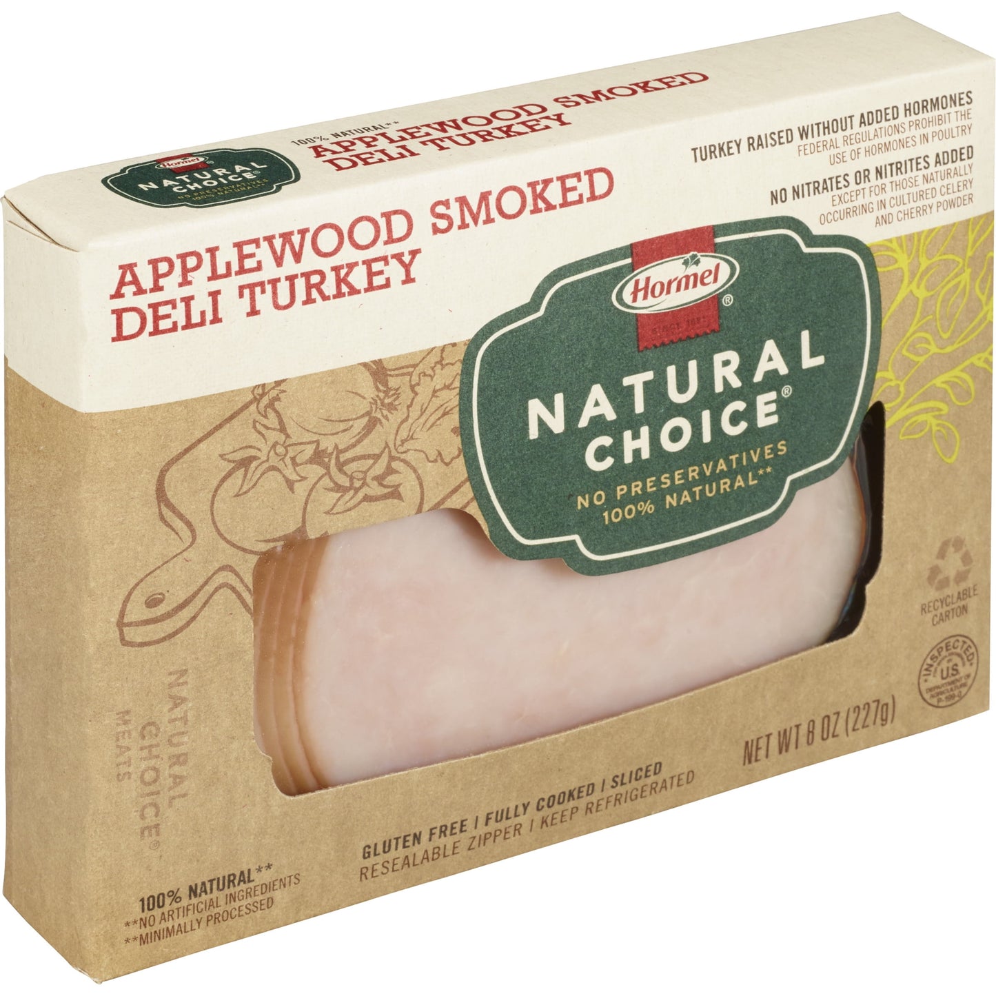 HORMEL NATURAL CHOICE Sliced Applewood Smoked Deli Turkey Lunch Meat, 8 oz Plastic Package