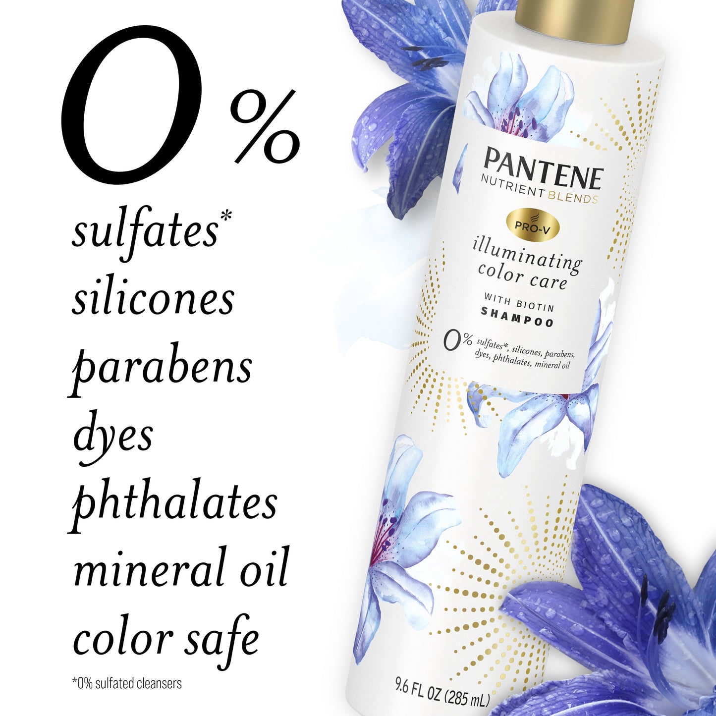 Pantene Sulfate Free Shampoo, Illuminating Shampoo with Biotin, Color Safe, 9.6 oz