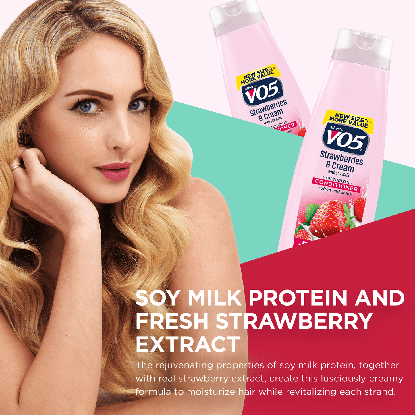 Alberto VO5 Strawberries & Cream Moisturizing Conditioner, for All Hair Types, 16.9 fl oz