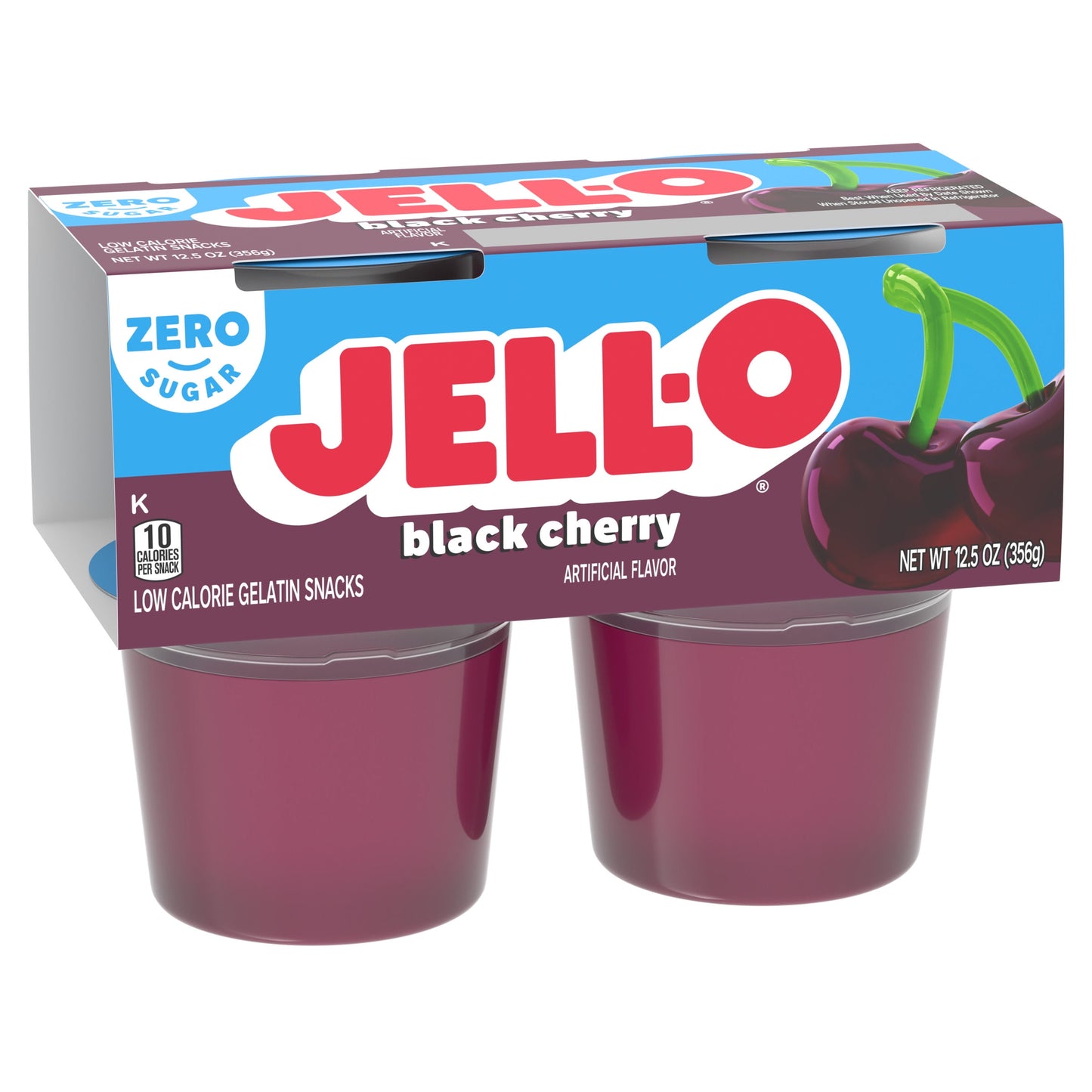 Jell-O Black Cherry Sugar Free Jello Cups Gelatin Snack, 4 Ct Cups